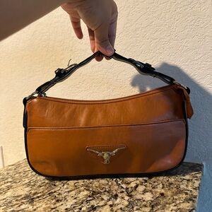 Brown Leather Handbag with Bull Logo